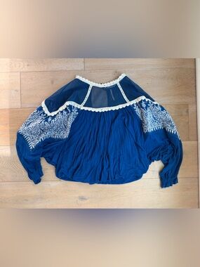 Free People Blue Blouse with White Trim